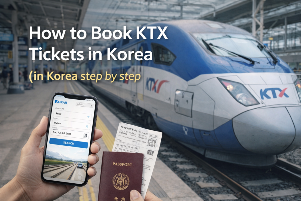 KTX train interior in Korea Seoul Station KTX platform Korail website KTX booking screen