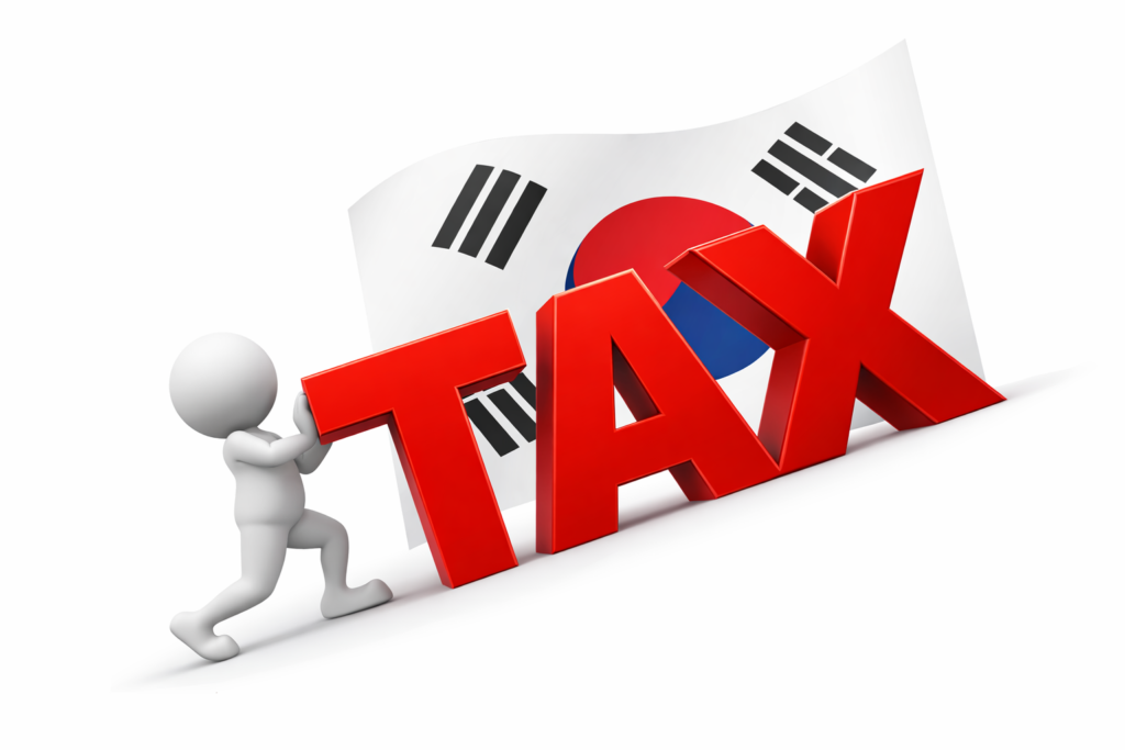 3D illustration showing the word TAX being pushed, representing tax burden and tax refund systems in Korea for foreigners