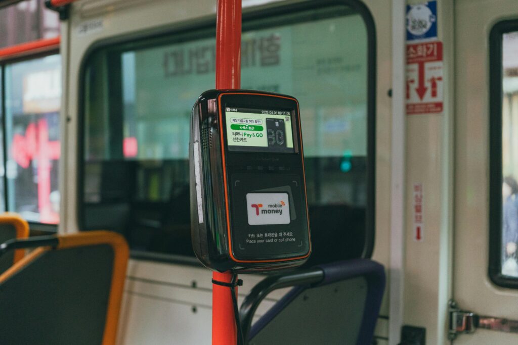 Using a T-money card on Seoul public transportation