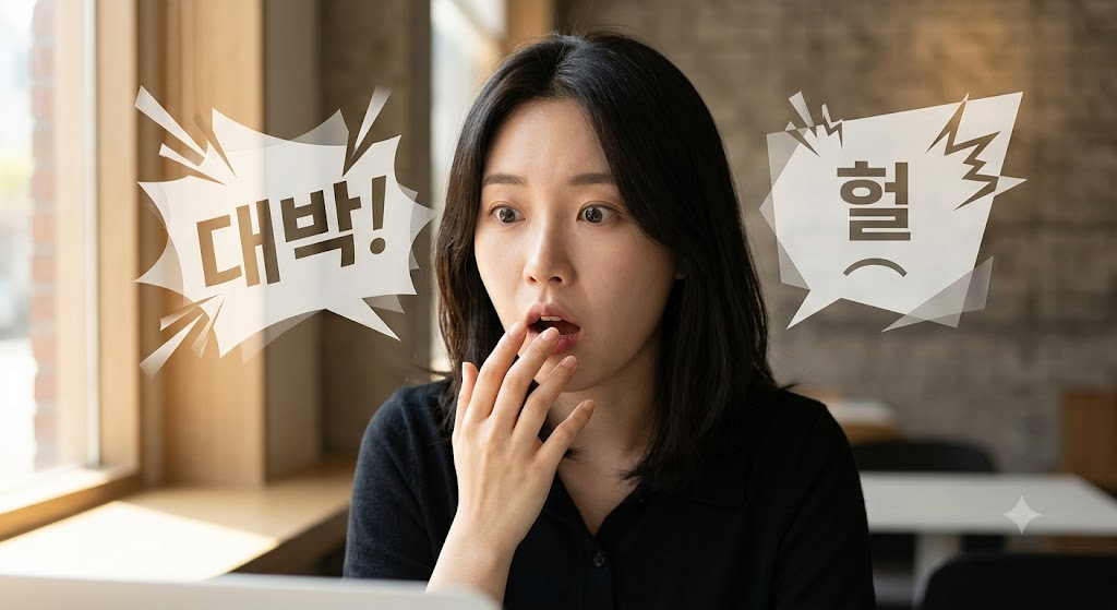 Korean friends reacting with surprise in conversation