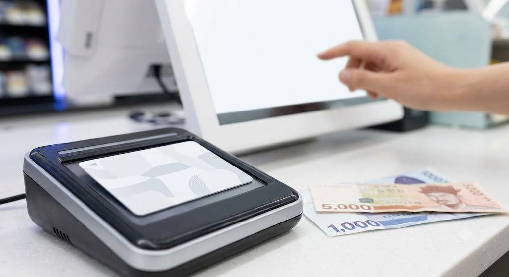 charging a T-money card at a Korean convenience store