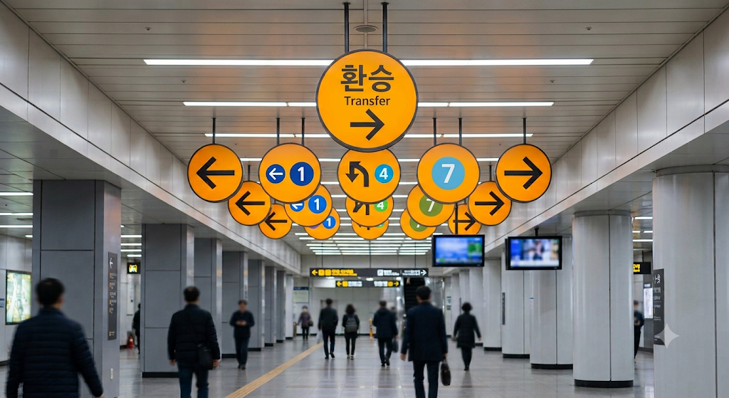 ubway transfer sign in a Seoul station