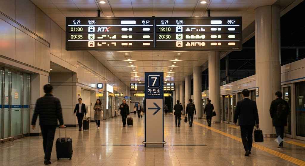 KTX platform and car number sign in Korea