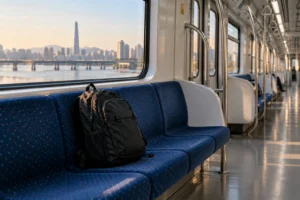 Backpack left on an empty subway seat
