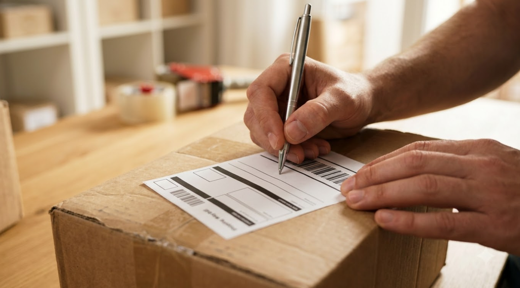 filling out a parcel waybill in Korea