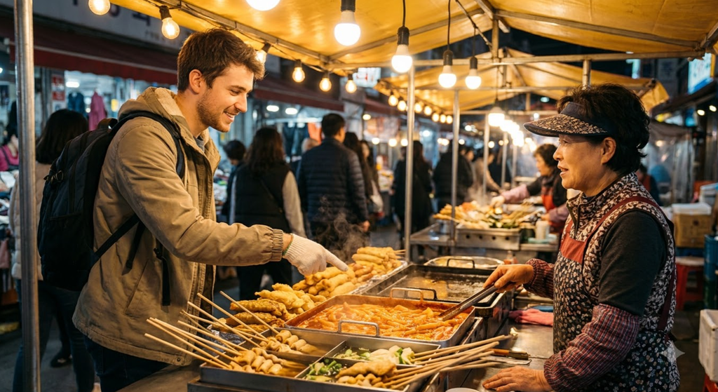 ordering at a Korean pojangmacha stall