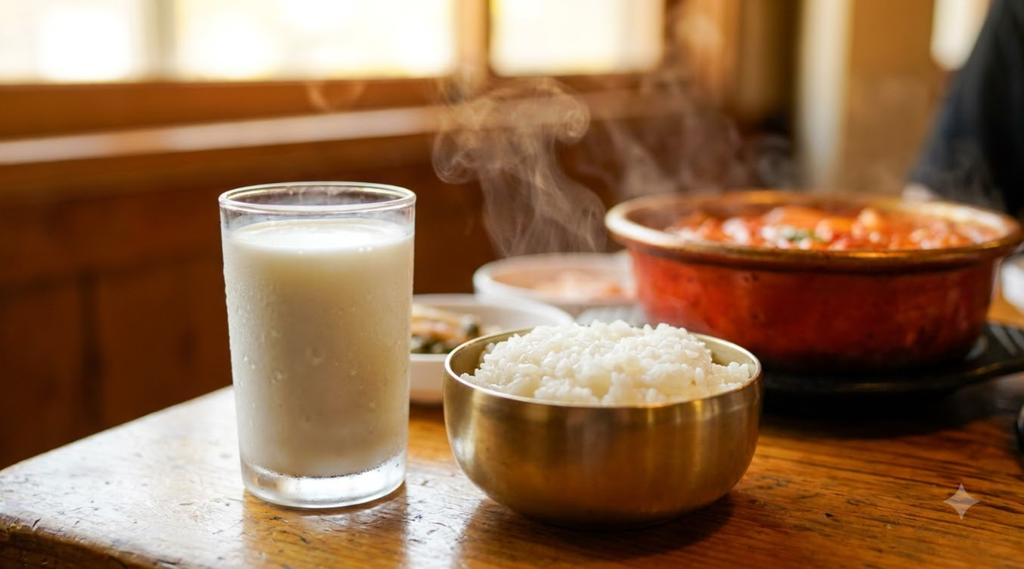 milk and rice to cool spicy Korean food