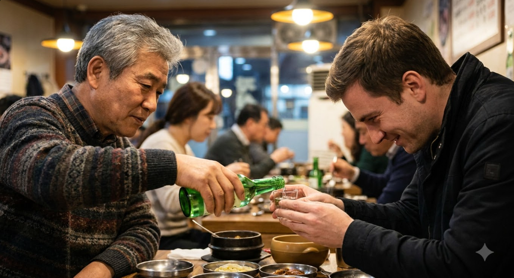 receiving a drink with two hands from an elder in Korea
