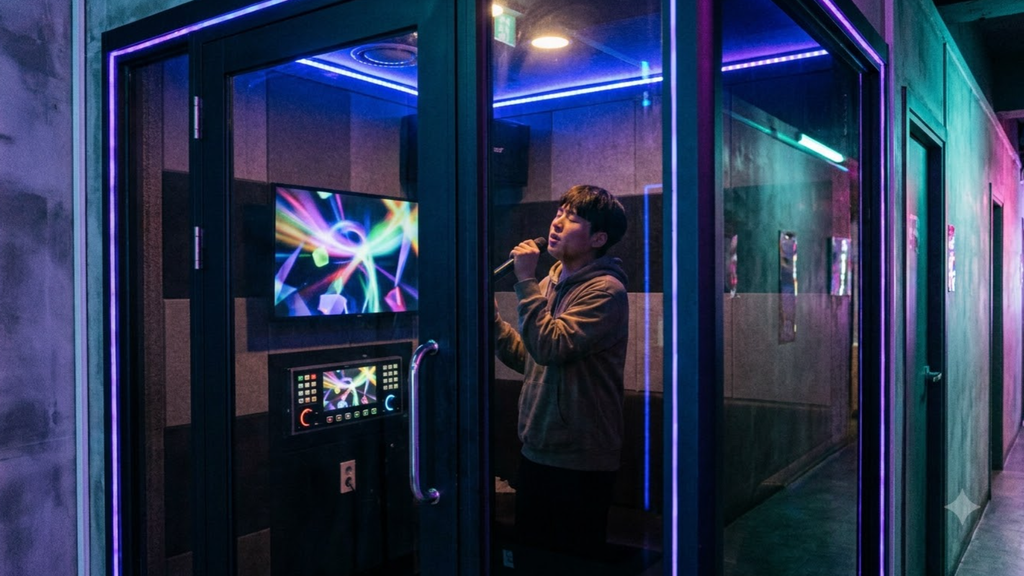 searching a song by number at a Korean noraebang
