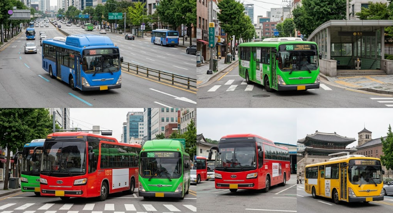 Seoul bus color types blue green red yellow