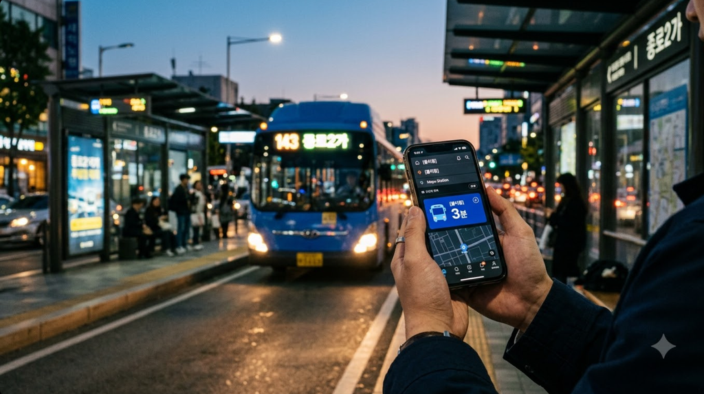 real-time transit arrival on a Korean map app