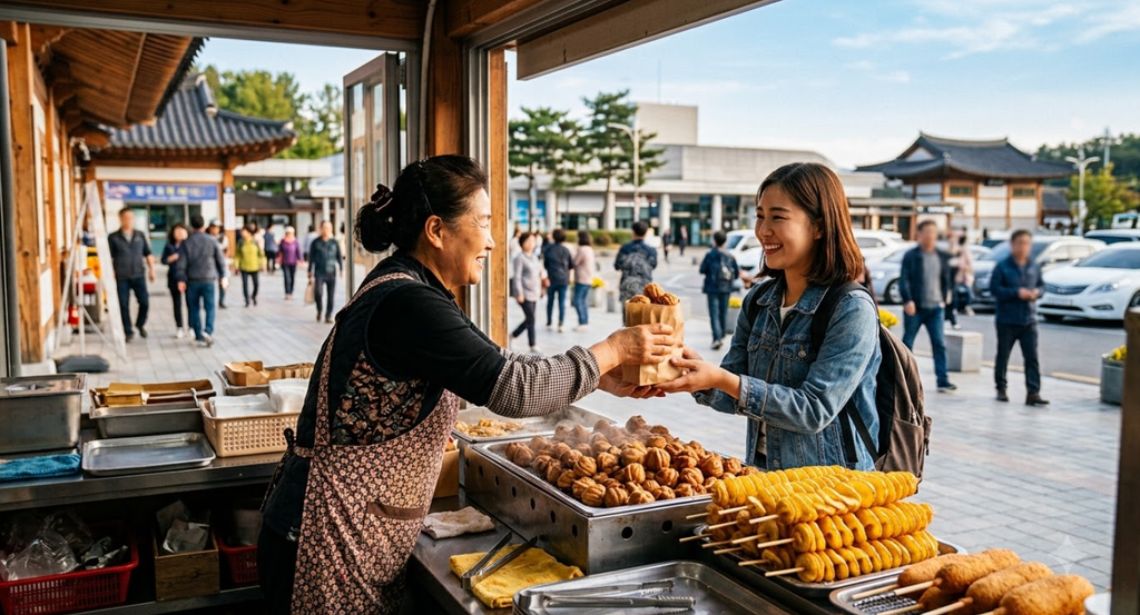 Korean highway rest stop with food