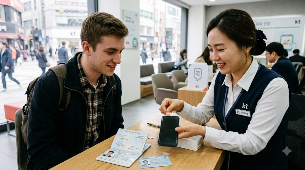 activating a Korean SIM card at a carrier store