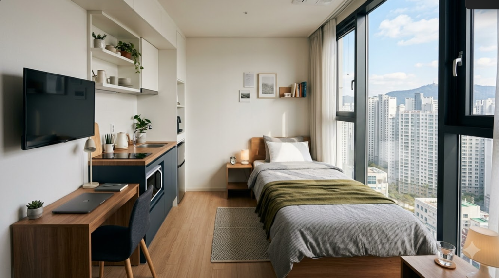 one-room studio officetel interior in Korea