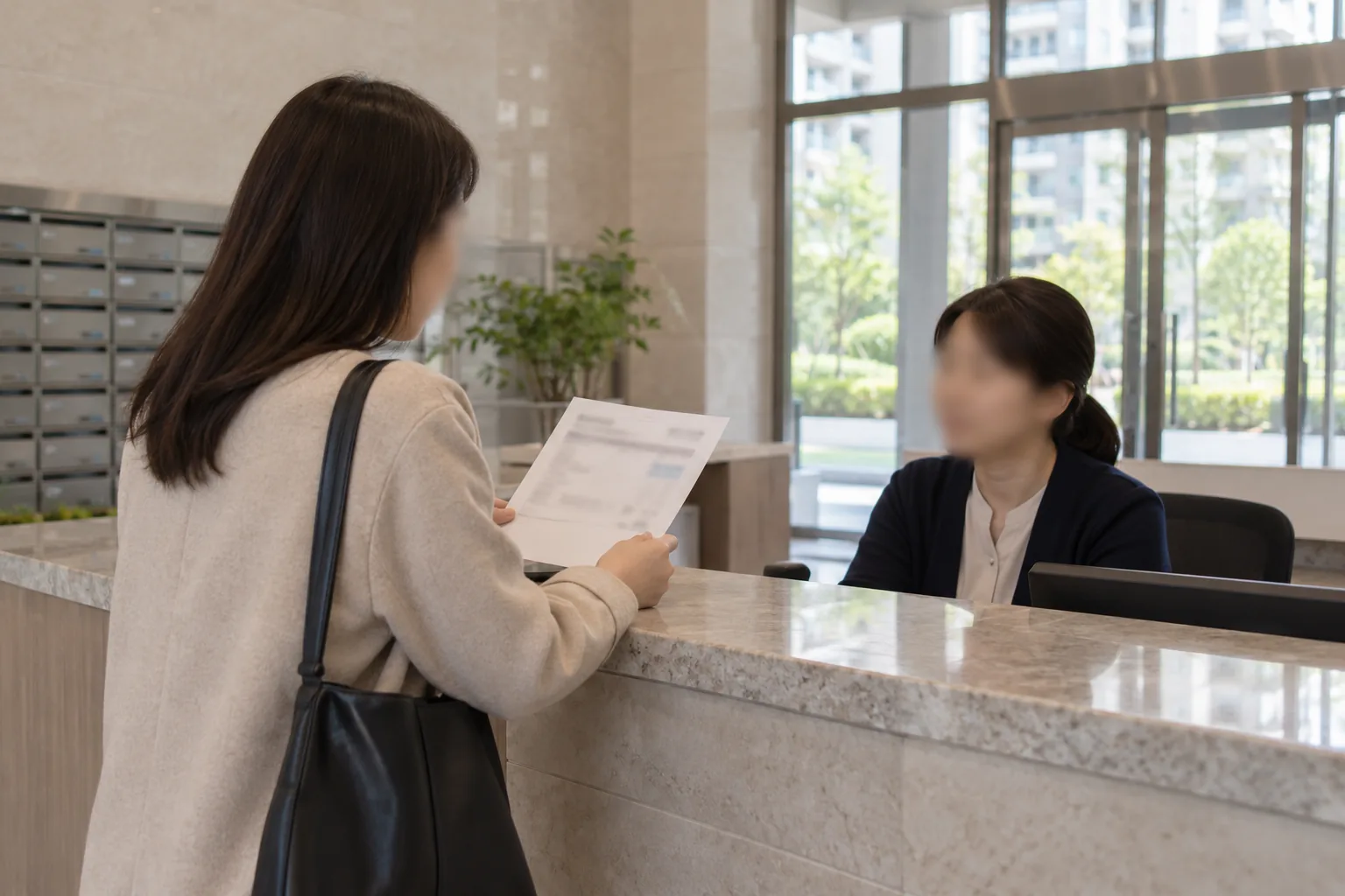 Resident asking a management office staff member about a bill